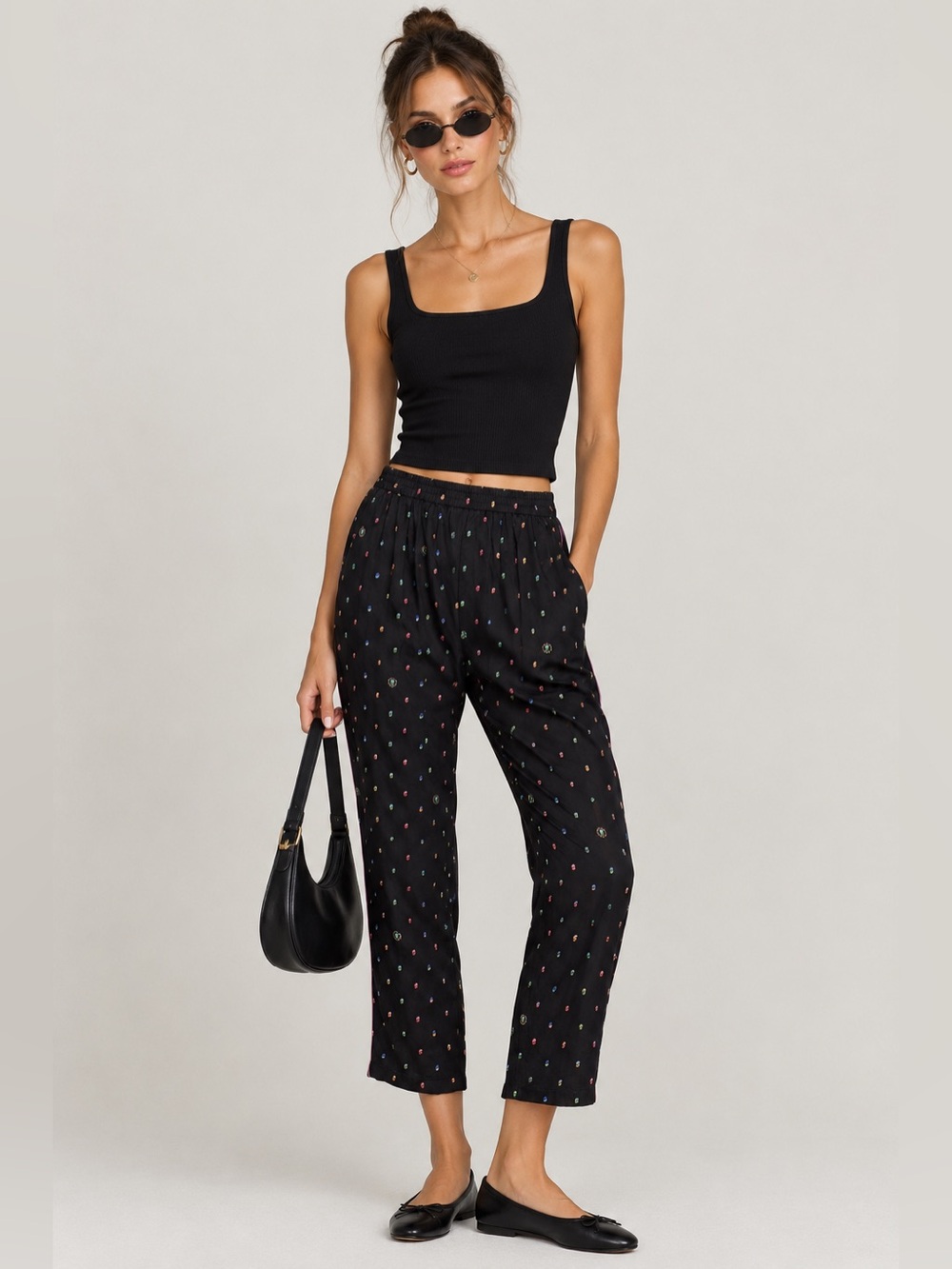 Stella McCartney Silk Polka Dot Ankle Pants Size 36/2 Black Whimsy Statement